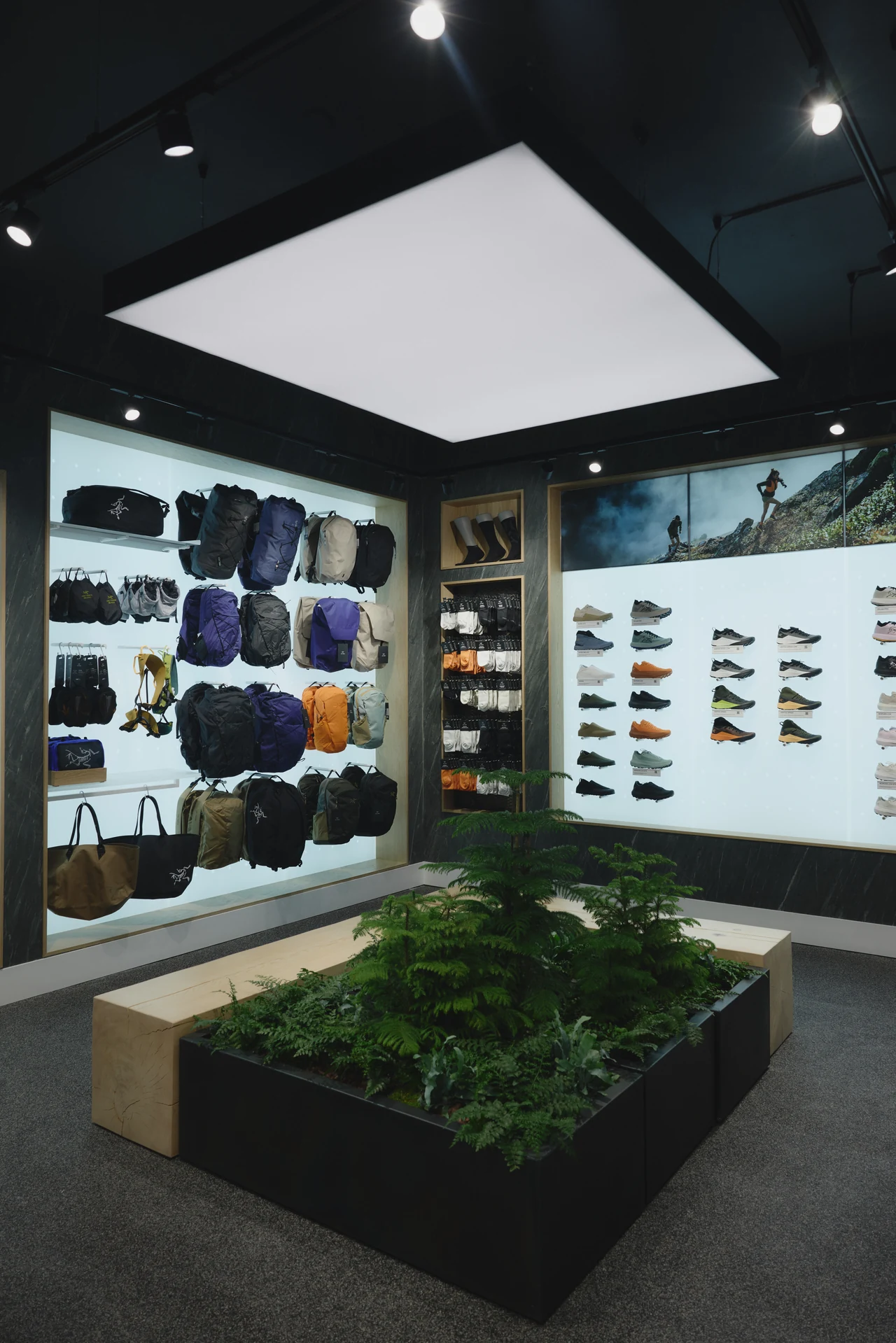 Arc’teryx Stockholm, footwear and accessories displays
