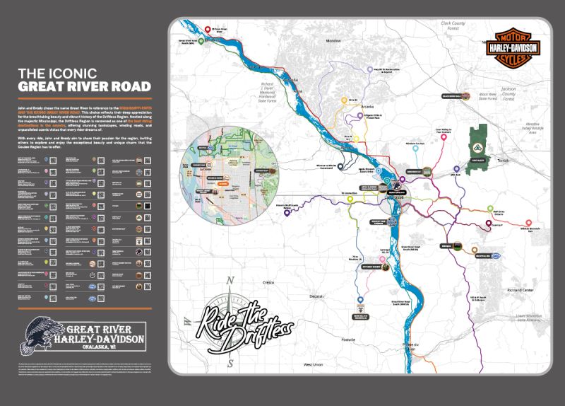 Graphic artwork for the Great River ride wall