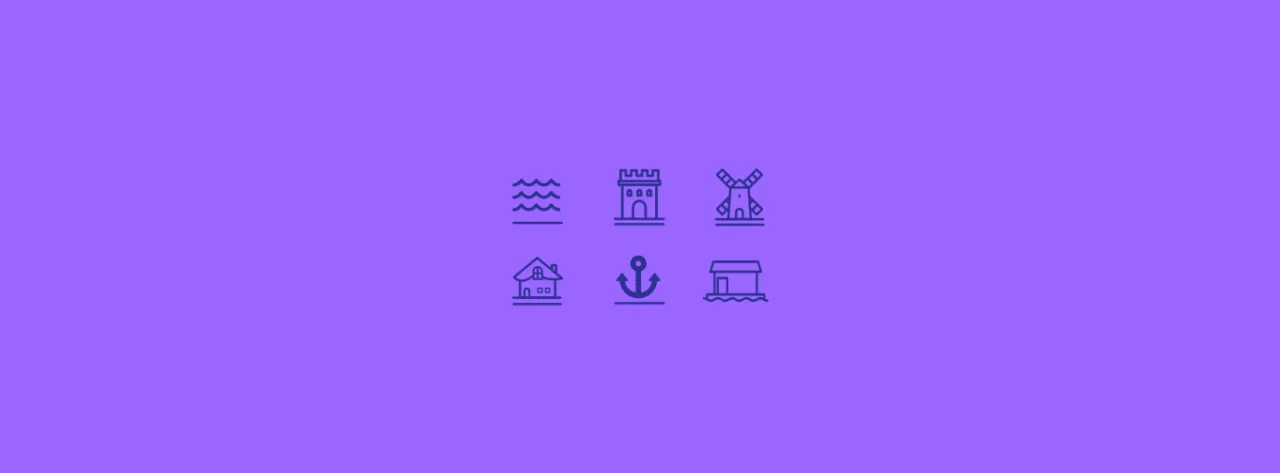 Policy Powerhouse icon family inspired by distinctive buildings and insurance needs