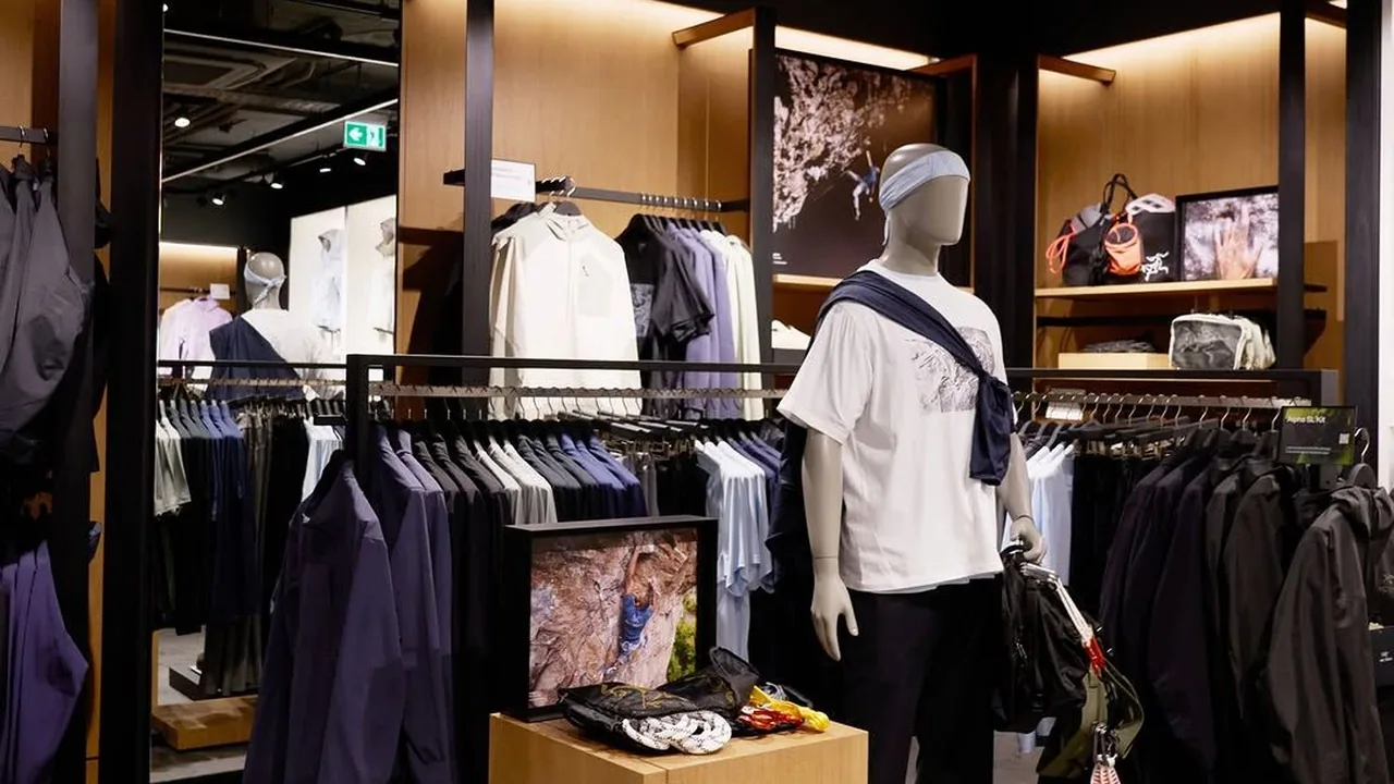 Apparel displays in the completed Arc’teryx Vienna store
